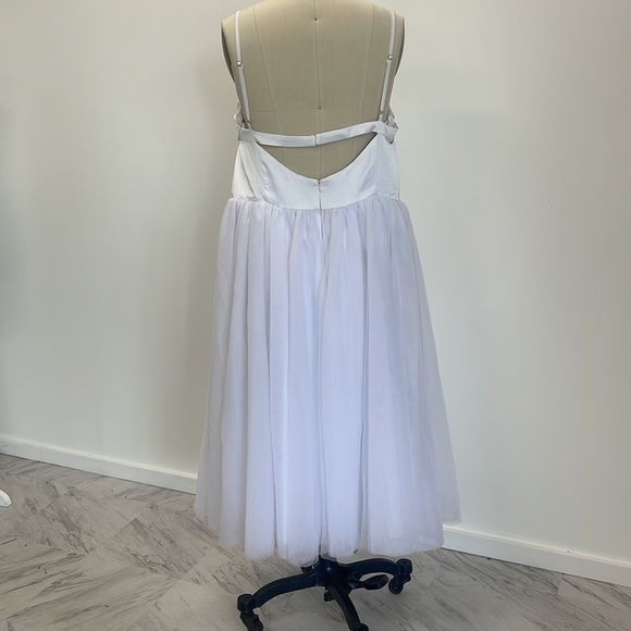 Fame & Partners Venice Tea Length Tulle Dress in White w/ Adjustable Straps - Picture 5 of 7